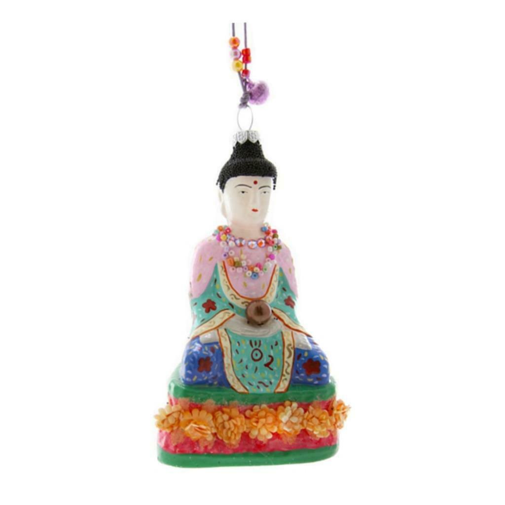 Serene Buddha Ornament 5" Glass Colorful Meditating Buddhist Icon Christmas Tree
