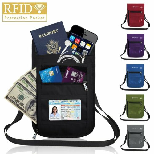 Rfid Blocking Passport Holder Travel Wallet Bag Security Neck Pouch Anti-theft