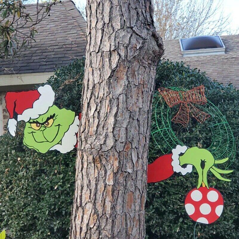 Christmas Peeker Sculpture Grinch Thief Hand Cut House Decorations Outdoor