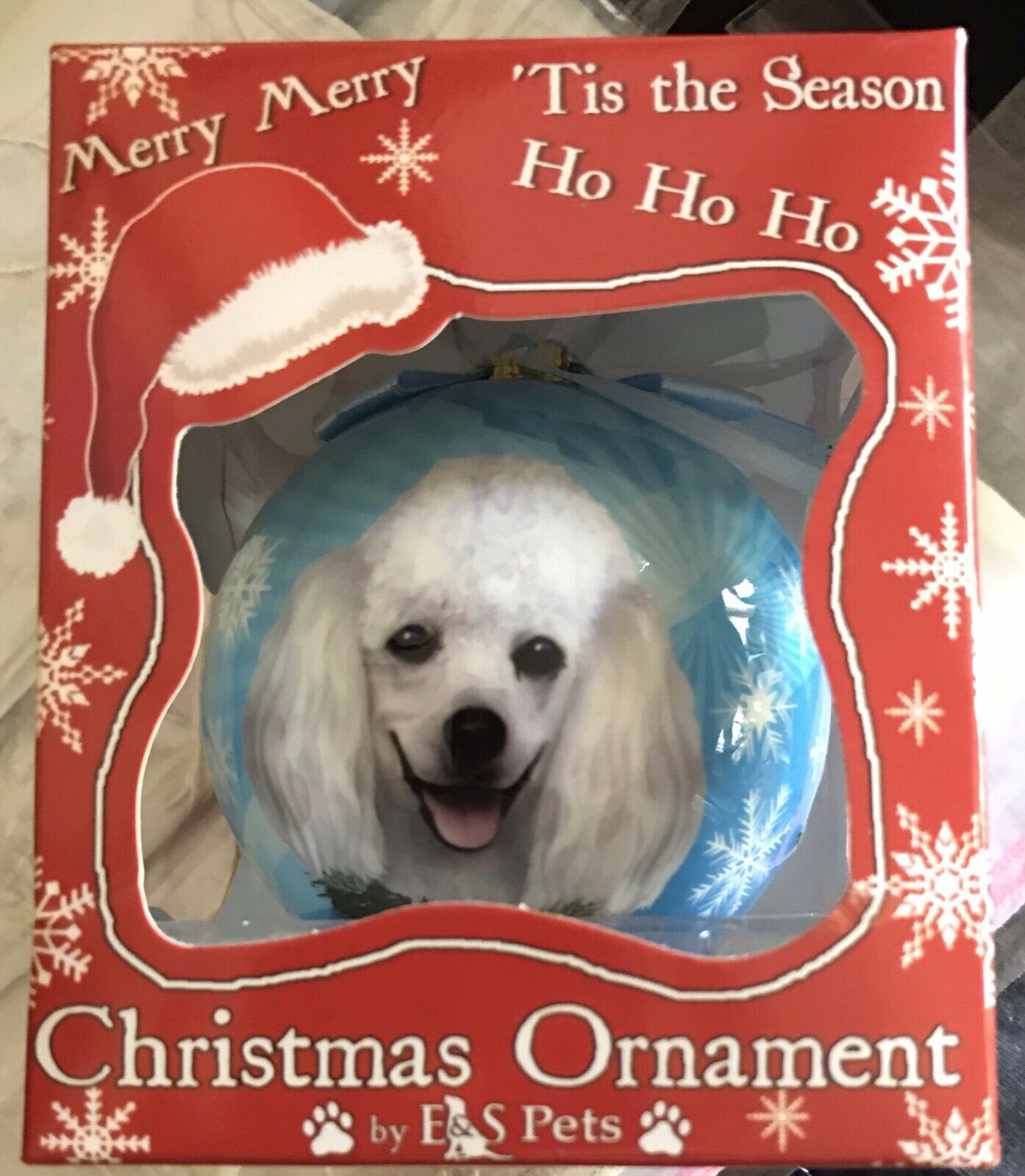 E & S Pets Christmas Xmas Ball Ornament White Poodle Dog Shatter Proof