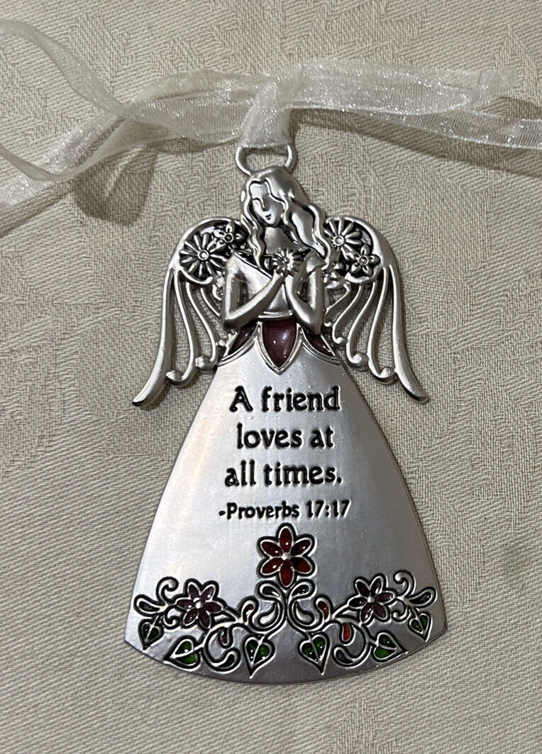 Angel Ornament A Friend Loves Pewter Bible Verse