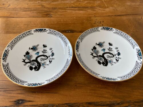 2 Royal Chelsea "black Mandarin" Pattern Tea Saucers Plates Replacement - No Cup