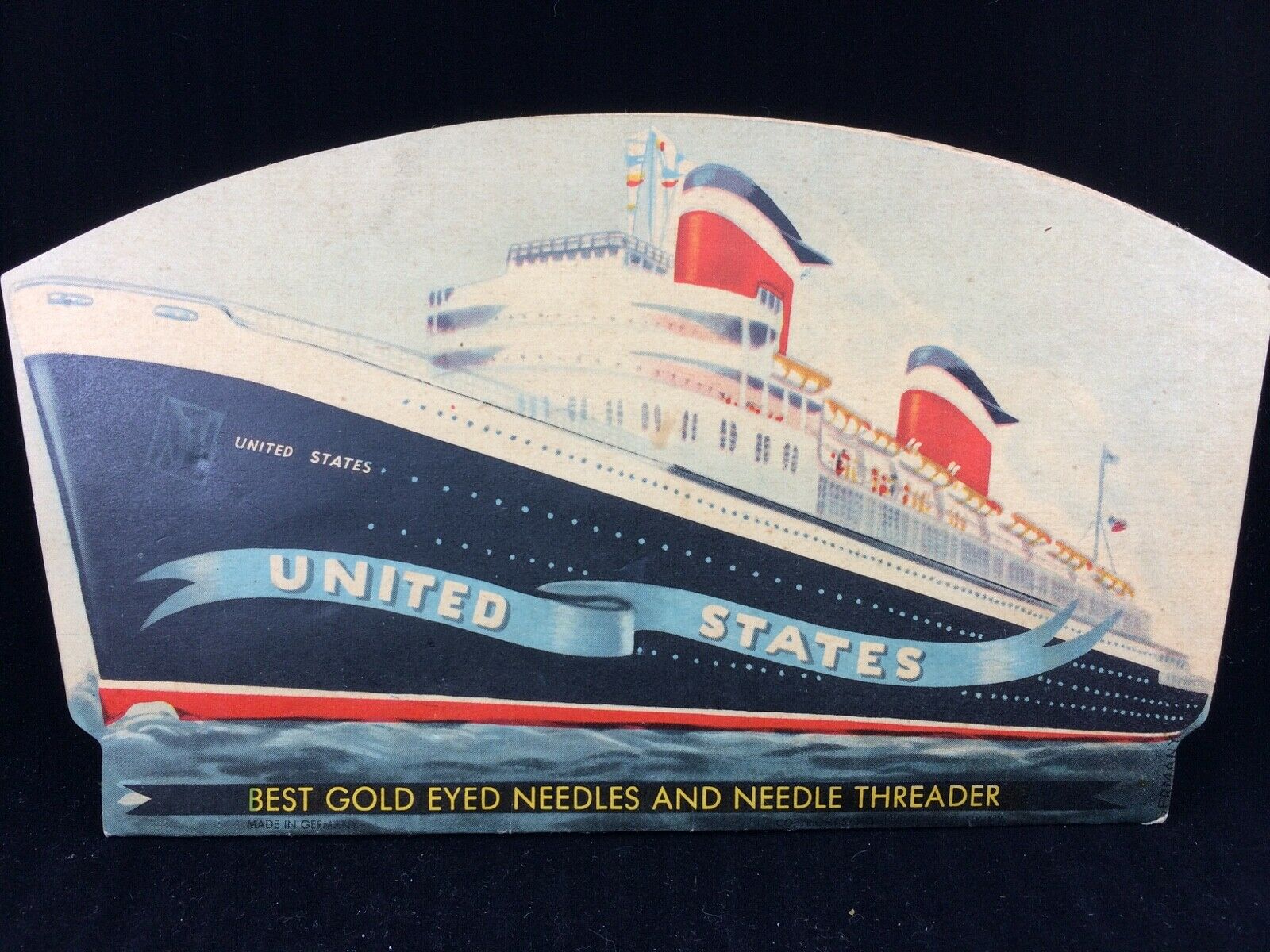 United States Gold Eye Needle Ship Card Vintage Red White Blue Ship 40's Look