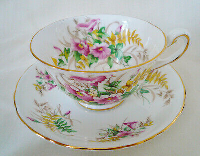 Royal Chelsea England ~ Pink Floral &  Yellow Fern Leaves ~ Teacup Tea Cup
