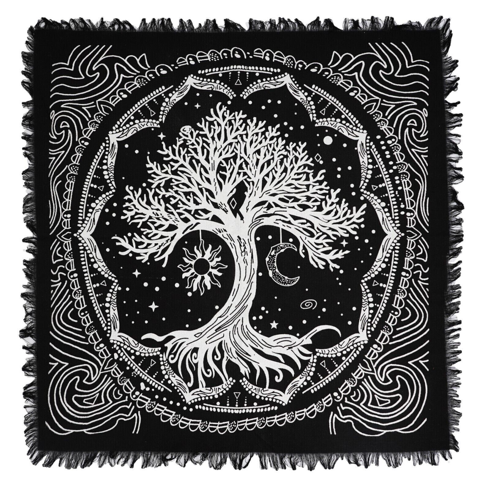 Sun Moon Celtic Tree Table Napkin 18" Square Tarot Altar Cloth Spiritual Cover