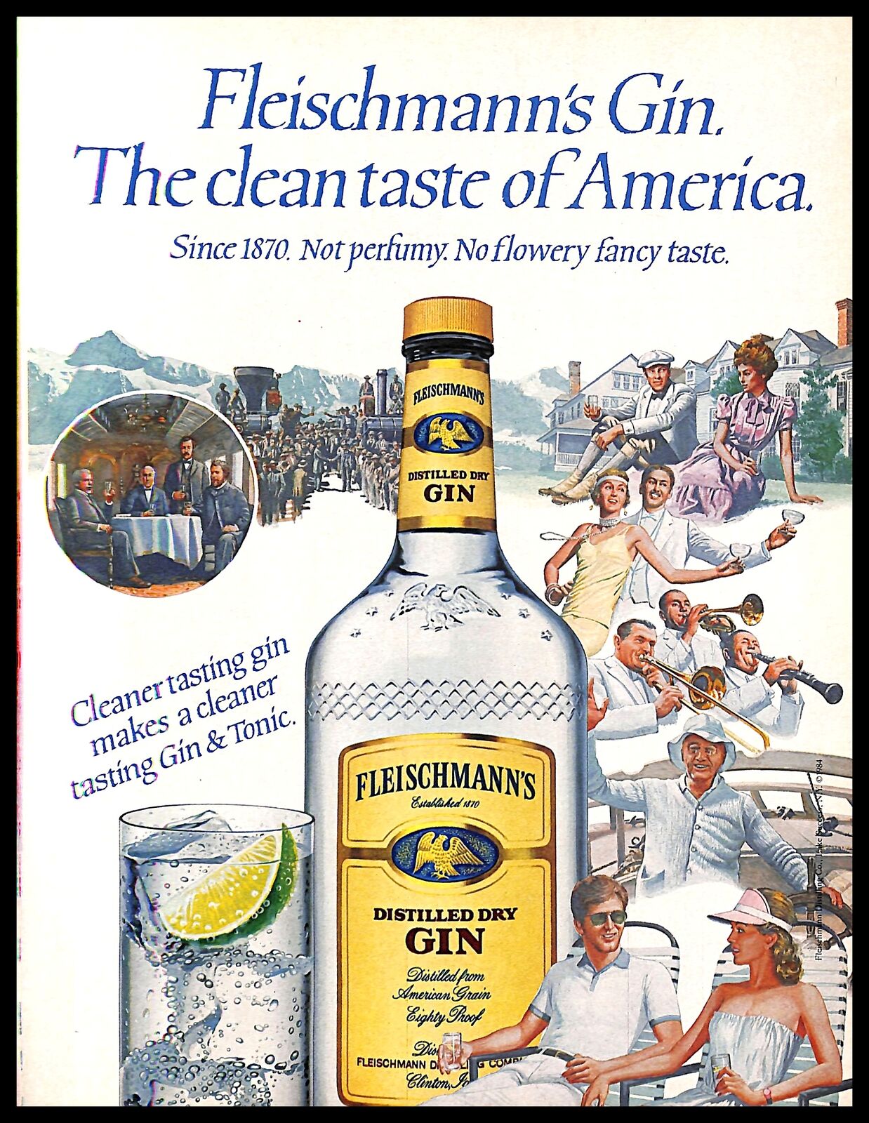 1984 Fleischmanns Gin And Tonic Alcohol Vintage Print Ad America Illustration