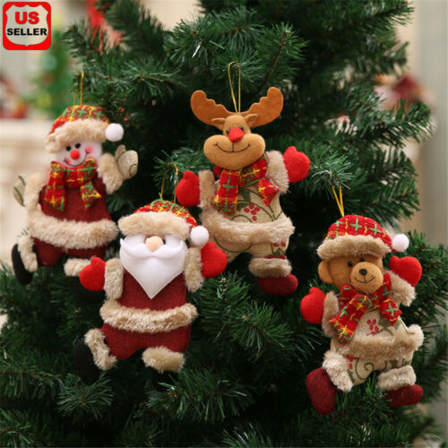 4 Pcs Christmas Hanging Ornament Santa Claus Snowman Doll Xmas Tree Decor Gift