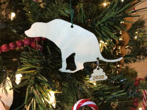 Laser Cut Dog Pooping On 2020 Christmas Ornament
