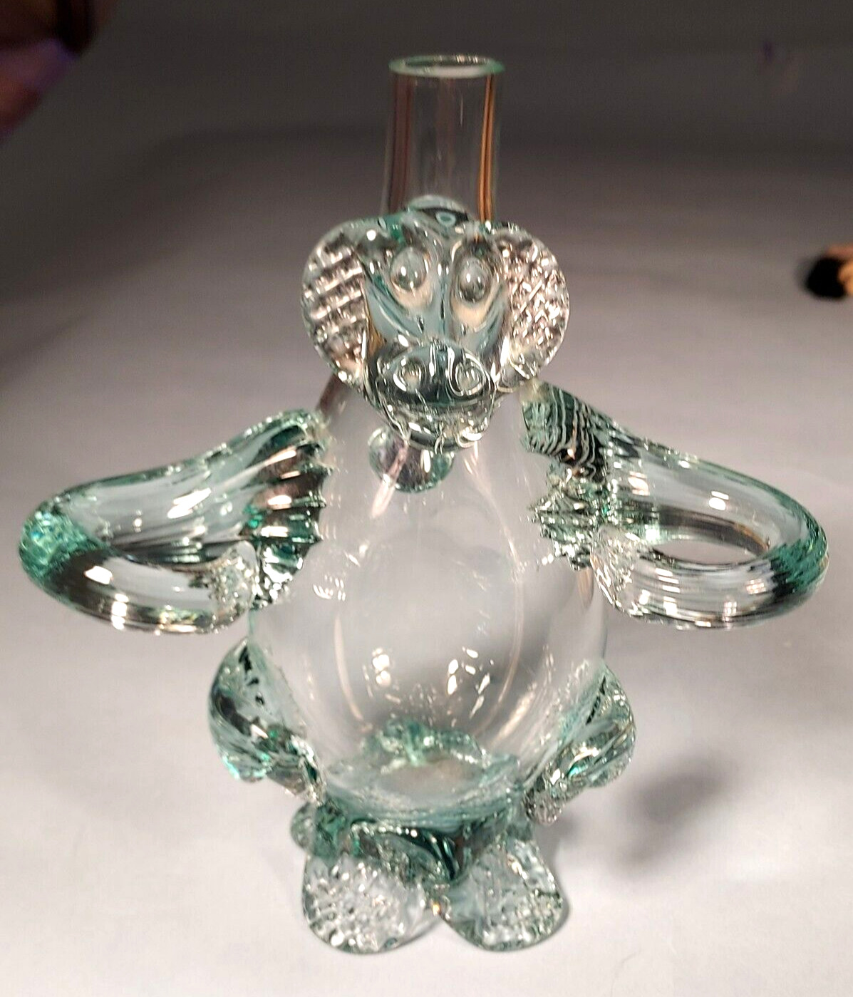 Gorilla Baboon Green Glass Decanter Carnival Art Glass 8+" Exquisite Unusual