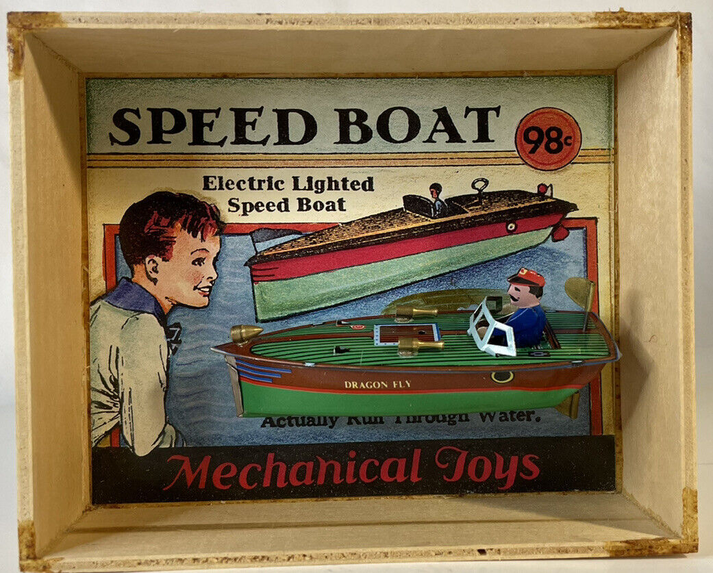 Speedboat “toys In The Cupboard" Shadows Of Yesterday-  Shadow Box Display