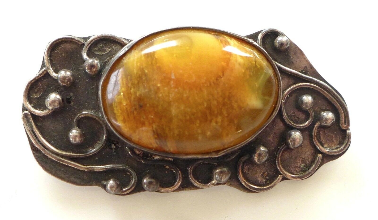Vintage Amber Sterling 925 Silver Brooch Pin Art Deco Antique Baltic Genuine