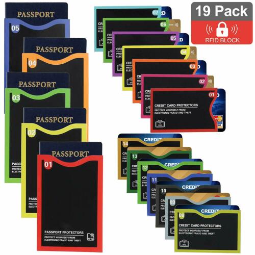 Numbered Travel Rfid Sleeves Set -14 Credit Card Protectors & 5 Passport Holders