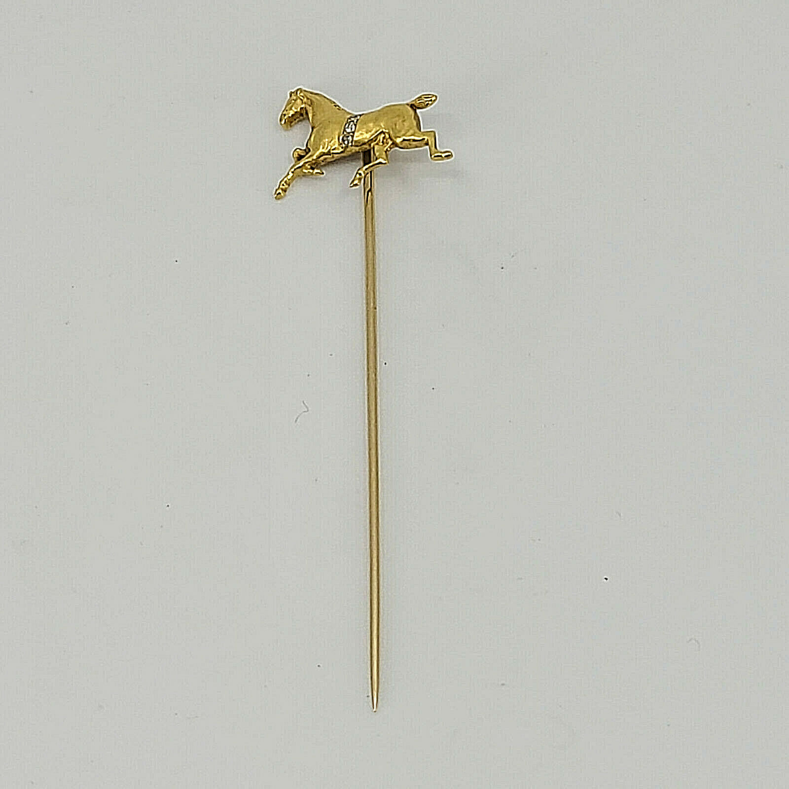 Antique A.j. Hedges Newark 14k Figural Full View Horse Stick Pin W/ Diamonds