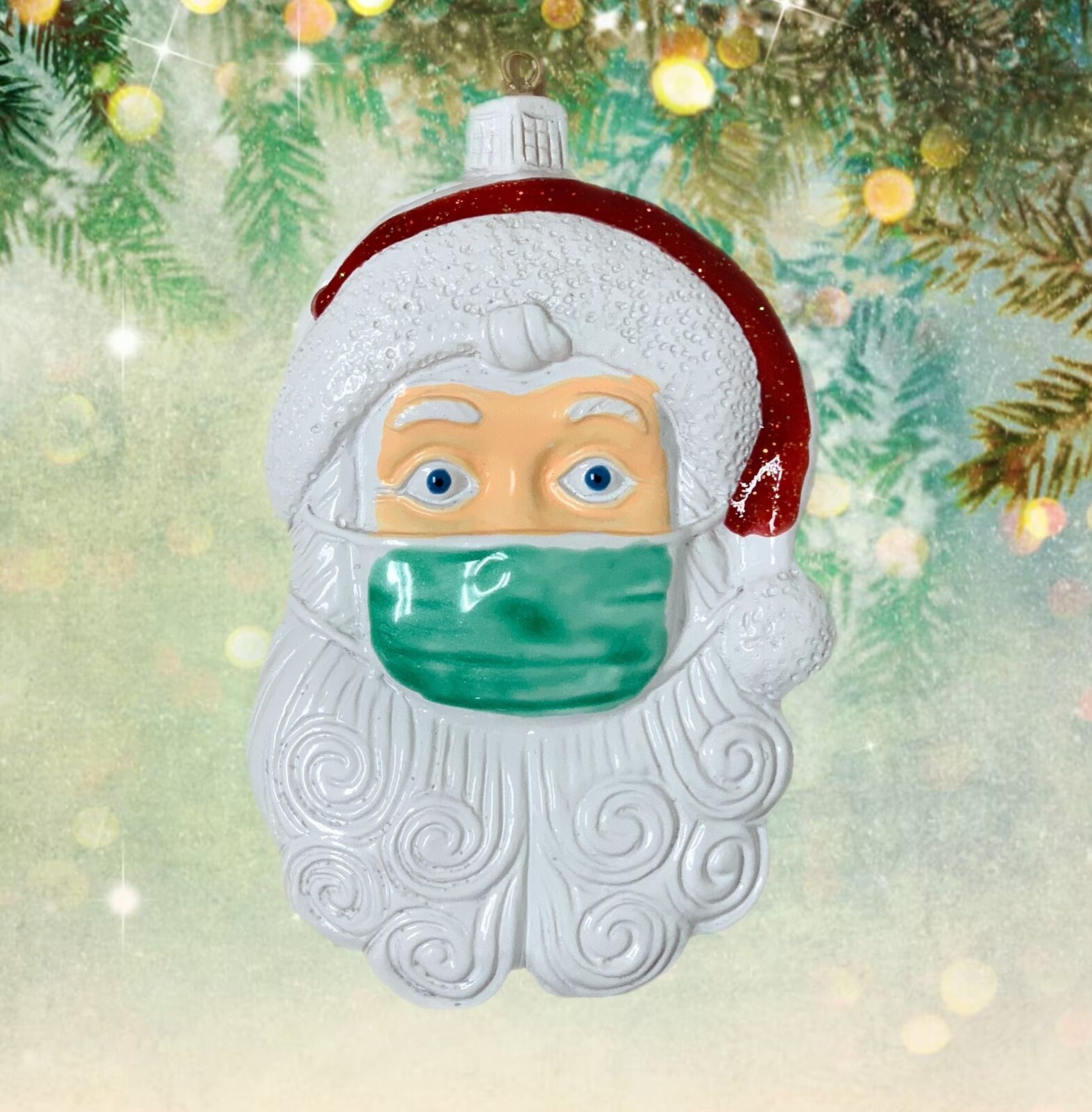 Santa With Face Mask 2021 Unique Christmas Ornament, Xmas Tree Decoration
