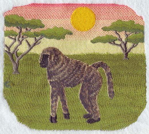 Large Embroidered Zippered Tote - Savanna Baboon Scene M1918