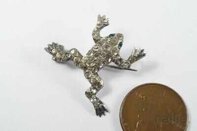 Pretty Antique / Vintage Art Deco Silver Foiled Paste Frog Brooch C1920's