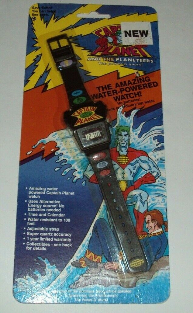 Vintage Water Powered Captain Planet Wrist Watch 1990 New Sealed On Card Rare