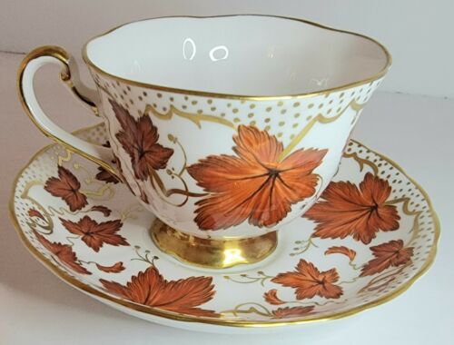 Royal Chelsea English Bone China Tea Cup And Saucer #453a Orange And Gold New