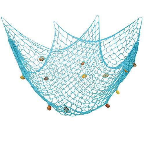 Aqua blue Decorative Fishing Net Wall Decor With Seashells Nautical Style Wal...