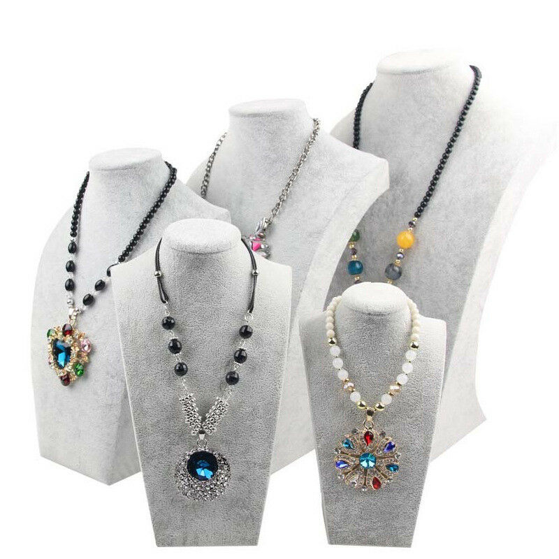 Grey Velvet Pendant Necklace Window Display Stand Holder Jewelry Mannequin Bust