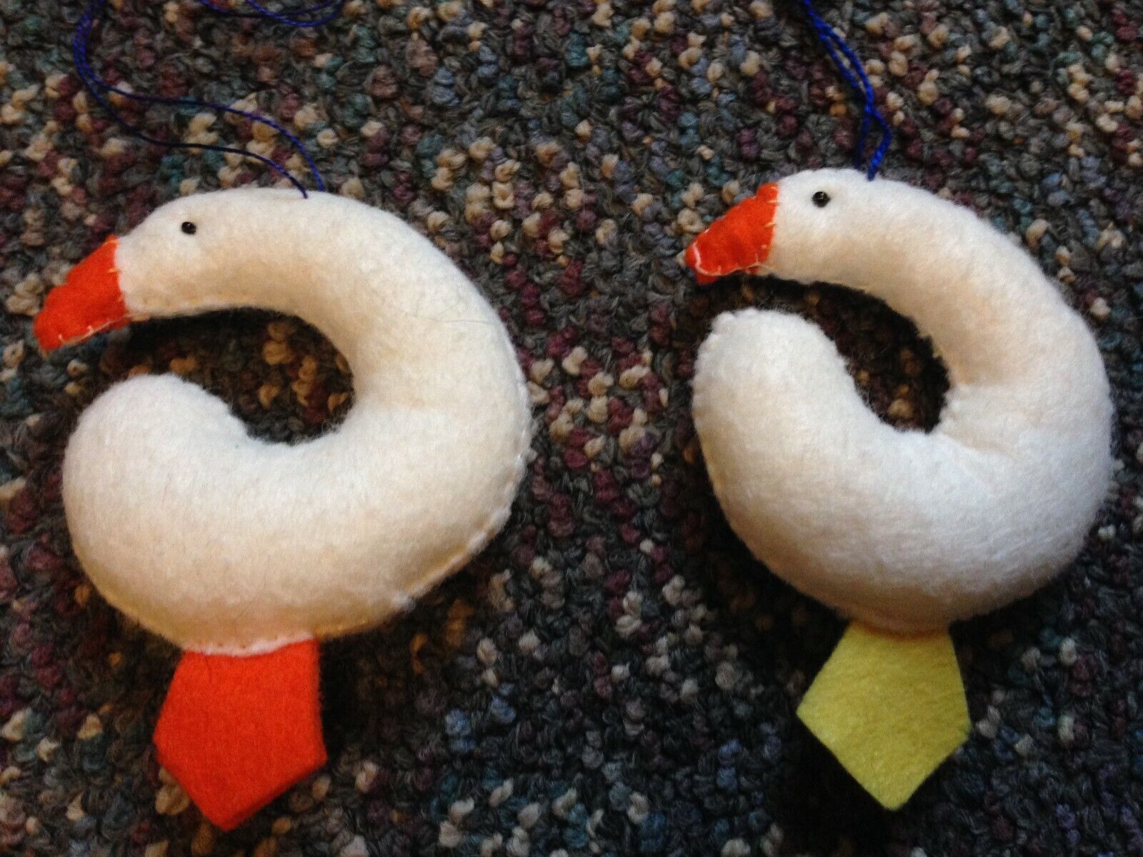 Pair Of 2 Handmade Felt White Geese Goose Bird Ornament Christmas Holiday