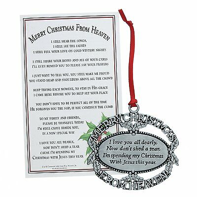 Merry Christmas From Heaven Pewter Ornament, Loved One Memorial Tree Decoration