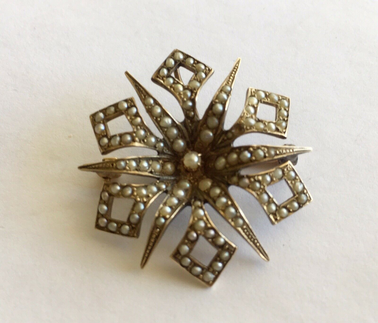 Antique Vintage Art Nouveau 10k Sun Burst Pin/holder With Pearls