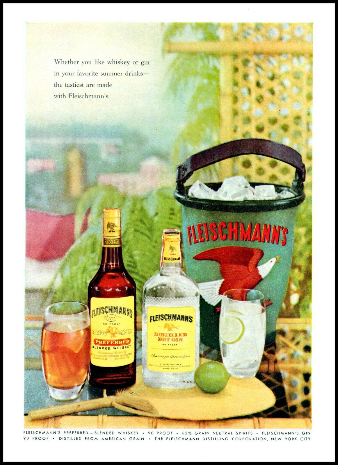 1955 Fleischmann's Whisky Gin Ice Bucket Eagle Vintage Photo Print Ad  Ads9