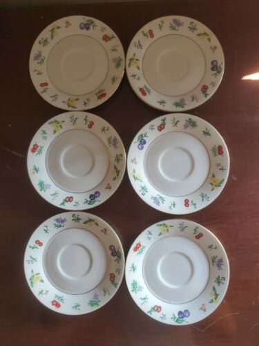 Royal Majestic China Chelsea 8432 Fruits&flowers Saucer Gold Trim - Set Of 6