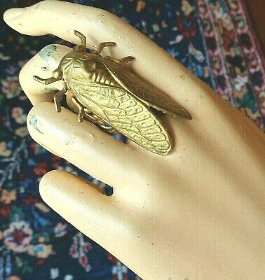 Vintage Ring Tall Egyptian Cicada Centerpiece Adjustable Brass Filigree Base