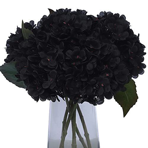 Black Flowers Vintage Artificial Silk Hydrangea Flowers Black, Pack Of 5